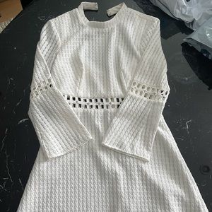 ABS Long sleeve knee length white dress - great for white parties or festivals!
